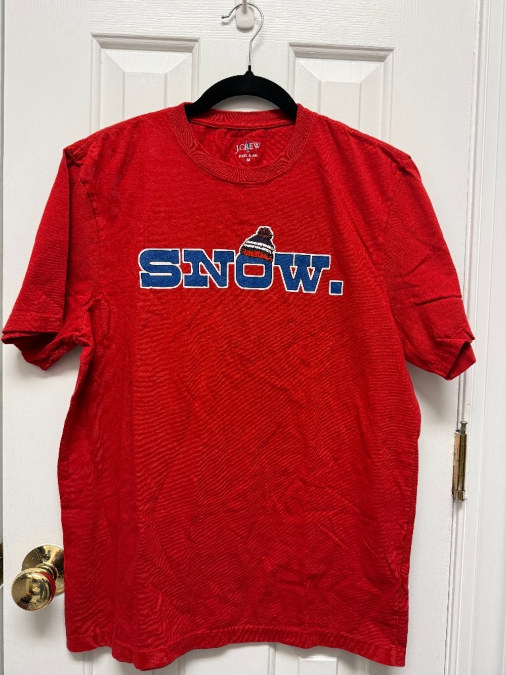 J. Crew Shirt Mens Medium Red SNOW Beanie Cap T Shirt